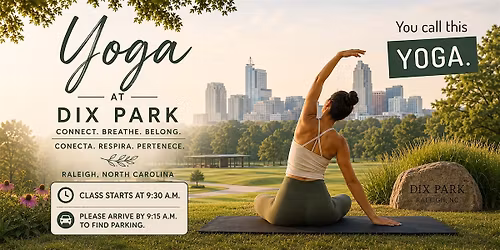 Yoga class in the park!  \u00a1Clase de yoga en el parque!