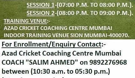 ACCC MUMBAI OFF-SEASON INDOOR CRICKET TRAINING BY SAI NS NIS LEVEL-I CRICKET COACH SALIM AHMED.