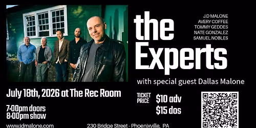 J.D Malone and The Experts with special guest Dallas Malone at The Rec Room Phoenixville
