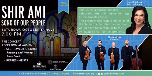 Concert featuring The Amernet Quartet and Rachel Calloway at Temple Sinai Jewish History Center