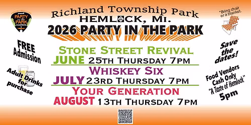2026 "Party in the Park" Concert Series in Hemlock, Mi