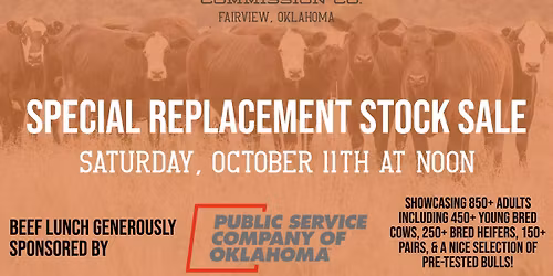 Special Replacement Stock Sale - Saturday, October 11th at Noon