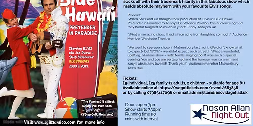 Elvis In Blue Hawaii - Musical Comedy by touring theatre group Spitz & Co