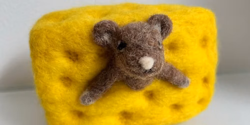 Mouse stuck in cheese - needle felting workshop