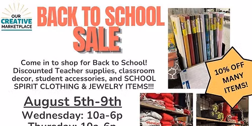 Back to School SALE at Our Creative Marketplace WAPAKONETA