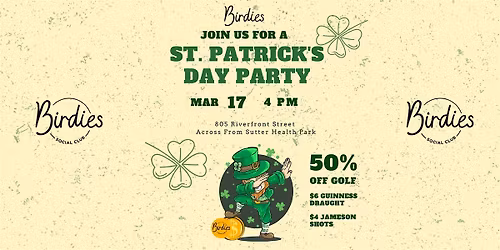 St. Patrick\u2019s Day Party at Birdies | 50% Off Golf + Guinness & Jameson Spec