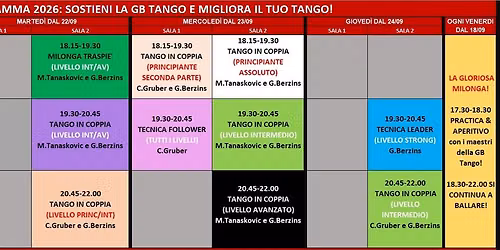 PROGRAMMA CORSI SETTEMBRE 2026! GB TANGO ACADEMY