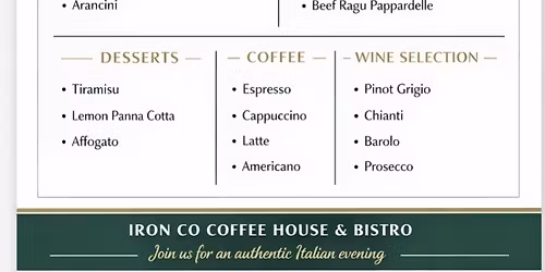  Italian Night at Iron Co Coffee House & Bistro