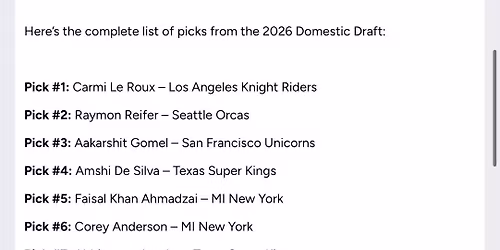 Major League Cricket: MI New York vs. Texas Super Kings & San Francisco Unicorns vs. Seattle Orcas