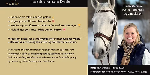 Foredrag om ryttermentalitet m\/Iselin Kvaale