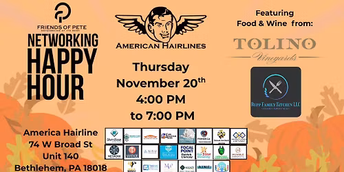 Friends Of Pete Happy Hour at American Hairline with Tolino Wines and Rupp Family Kitchen