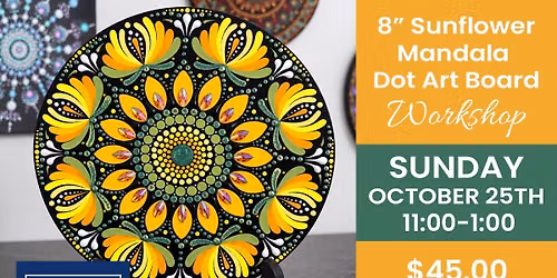 8" Mandala Sunflower Wooden Dot Art Board