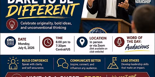Sheboygan Toastmasters: Dare to Be Different \u2013 Guests Welcome Free!