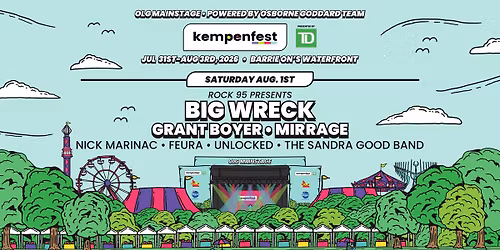 BIG WRECK w\/ Grant Boyer, Mirrage, Nick Marinac, Feura, Unlocked, & The Sandra Good Band!