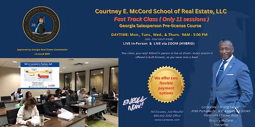Real Estate Pre-License Class -Fast Track\/LIVE \/In-Person & via ZOOM
