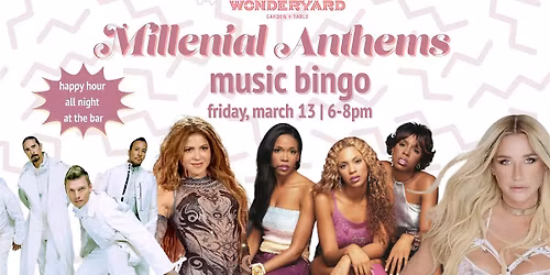 Millennial Anthems Music Bingo