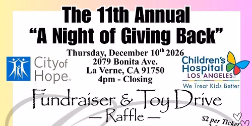 11th Annual "A Night of Giving Back" RAFFLE WILL START AT 7:30PM