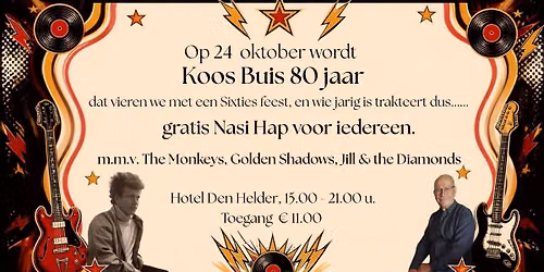 Koos Buis trakteert op Sixtiesfeest een gratis Nasi Hap.