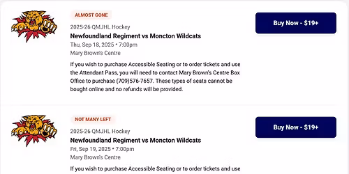 Newfoundland Regiment at Moncton Wildcats at Avenir Centre