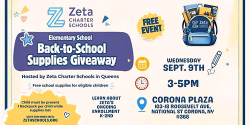 Back to School Supplies Giveaway in Corona Queens - Zeta Charter Schools