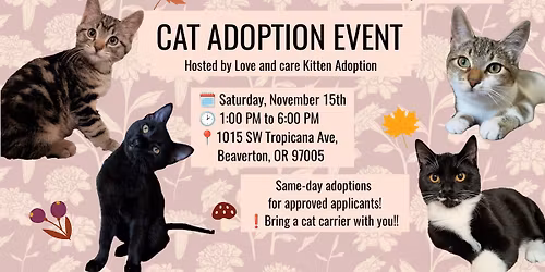 \ud83d\udc3e Cat Adoption Event! \ud83d\ude3b\ud83d\udc9e - November 2025