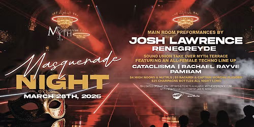 Saturday Night at Myth Nightclub - Masquerade Night | 03.28.26