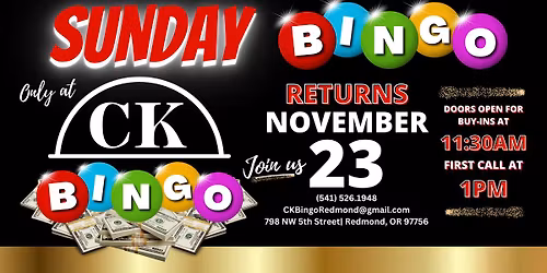 Sunday Bingo in Redmond OR with New Session Program!