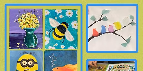 Open Art Studio May! Special: Choose a featured painting for $24 *New Sea Glass, Mosaics, & Other Su