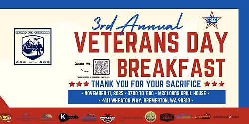 3rd Annual FREE Veteran's Day Breakfast