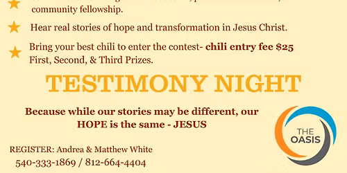 Chili cook off - testimony night