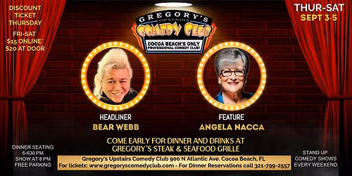 Sept 3-Sept 5 Gregory's Comedy Club