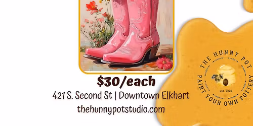 \ud83c\udf38\ud83c\udfa8 Pink Cowgirl Boots Canvas Painting Class