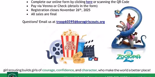 Troop 60395: Zootopia 2 Pajama & Movie Party