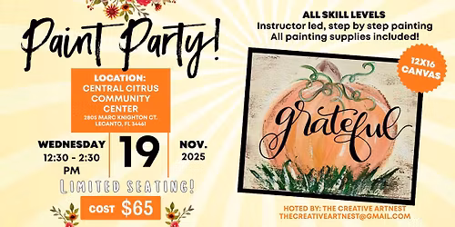 GRATEFUL PUMPKIN - PAINTING PARTY - Central Citrus Community Center