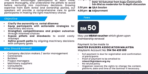 MBAM ONEBUILD 2026 MACHINERY FORUM: OWN OR RENT MACHINERY?
