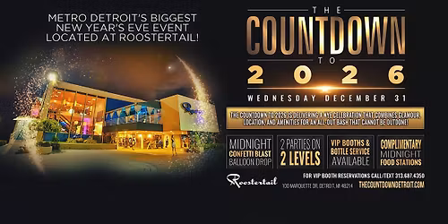 NYE: The Countdown to 2026 at The Roostertail on Wednesday, December 31st!