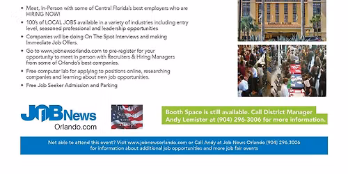 ORLANDO  JOB FAIR - Local Companies Hiring  for 100s of JOBS - July 23rd