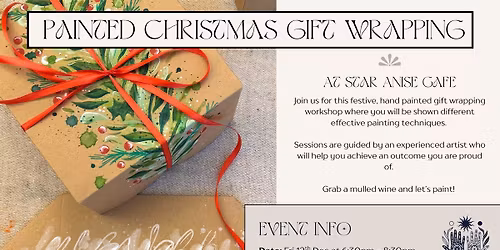 Festive, hand painted gift wrapping workshop at Star Anise, Stroud. 12th Dec, 6:30 - 8:30pm