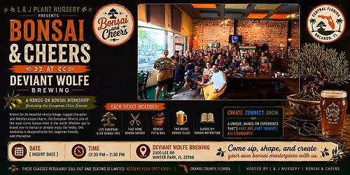 Bonsai & Cheers at Deviant Wolfe Brewing | European Olive Bonsai Workshop
