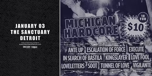 Michigan Hardcore 10 for $10.00 at The Sanctuary 1\/3\/26