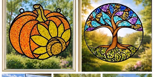 Pumpkin, Lobster, Tree of Life, Cardinal or Dragonfly Suncatcher Pour and Sip