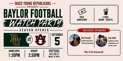 Baylor at Auburn Watch Party presented by Waco Young Republicans