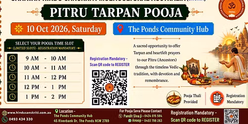 Pitru Tarpan Pooja at Ponds 10 Oct- Registration Mandatory