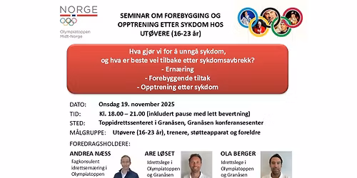 Seminar: Forebygging og opptrening etter sykdom hos ut\u00f8vere