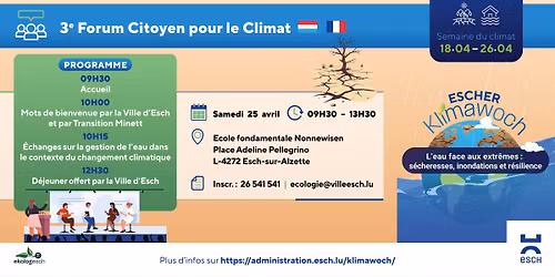 3e Forum Citoyen pour le Climat \u2013 L\u2019eau face aux extr\u00eames