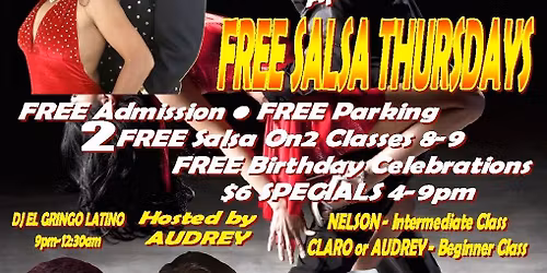 Thurs 4\/30\u2013EDDIE & MARIA TORRES Intermediate Class\u2014FREE Classes\/Entry\/Parking\u2014DJ EL GRINGO LATINO
