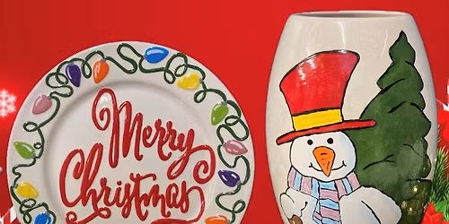Colours Christmas Adult Workshop Merry Christmas Plate or Snowman Crackle Glaze Vase