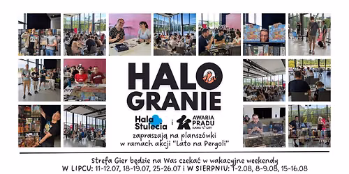 HALOGRANIE 2026 \u25cf strefa gier przy Pergoli \u25cf gry planszowe, wypo\u017cyczalnia, nauki zasad, turnieje
