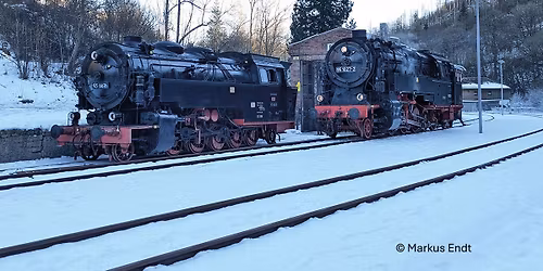 Winterdampf auf Schmal-, Meter- und Regelspur im Harz
