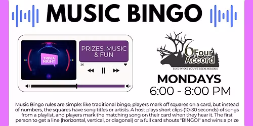 Music Bingo Mondays @ 6Four Accord